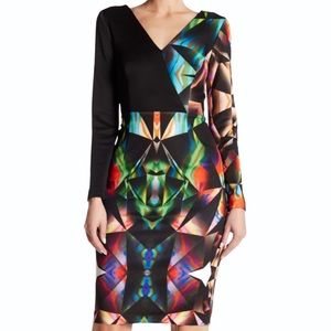 Milly Scuba Long Sleeve Prism Print Dress SZ 4 EUC